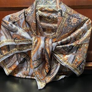 Oscar de la Renta vintage unique gold shiny tinsel orange purple paisley Scarf